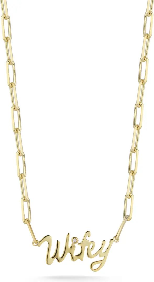14K Gold Plated Sterling Silver & CZ 'Wifey' Station Necklace | Nordstrom Rack