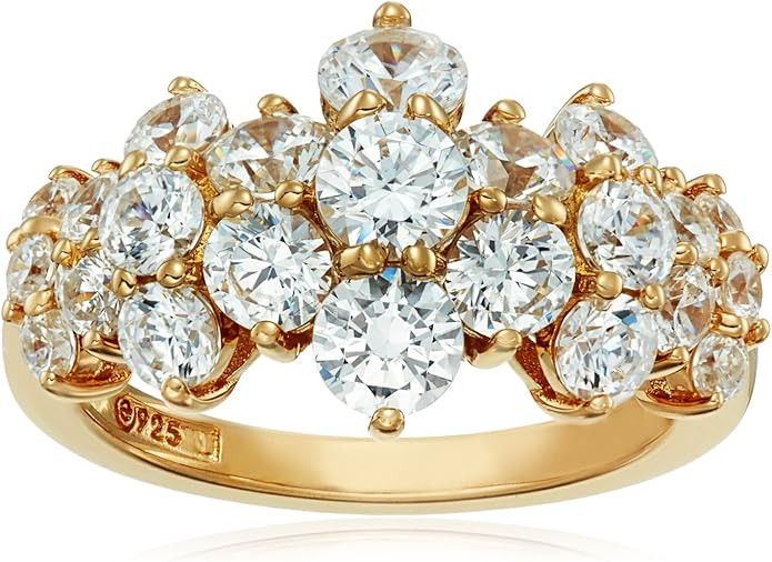 Amazon Collection Yellow-Gold-Plated Sterling Silver Swarovski Zirconia Cluster Ring | Amazon (US)