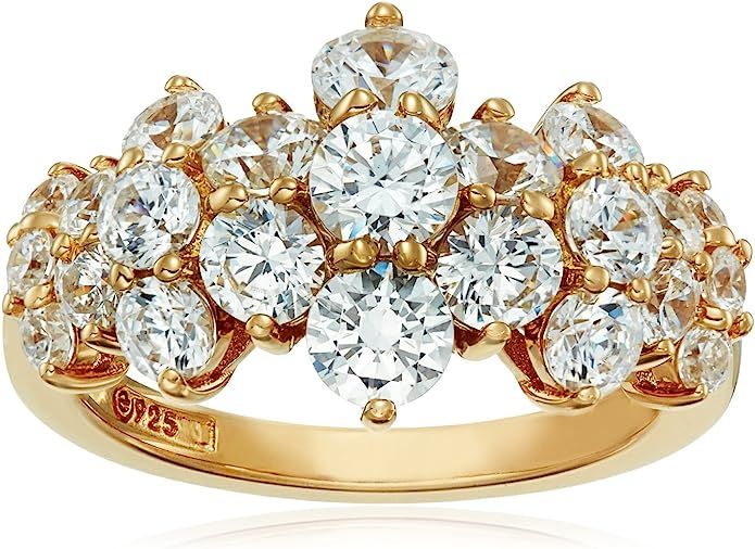 Amazon Collection Yellow-Gold-Plated Sterling Silver Swarovski Zirconia Cluster Ring | Amazon (US)