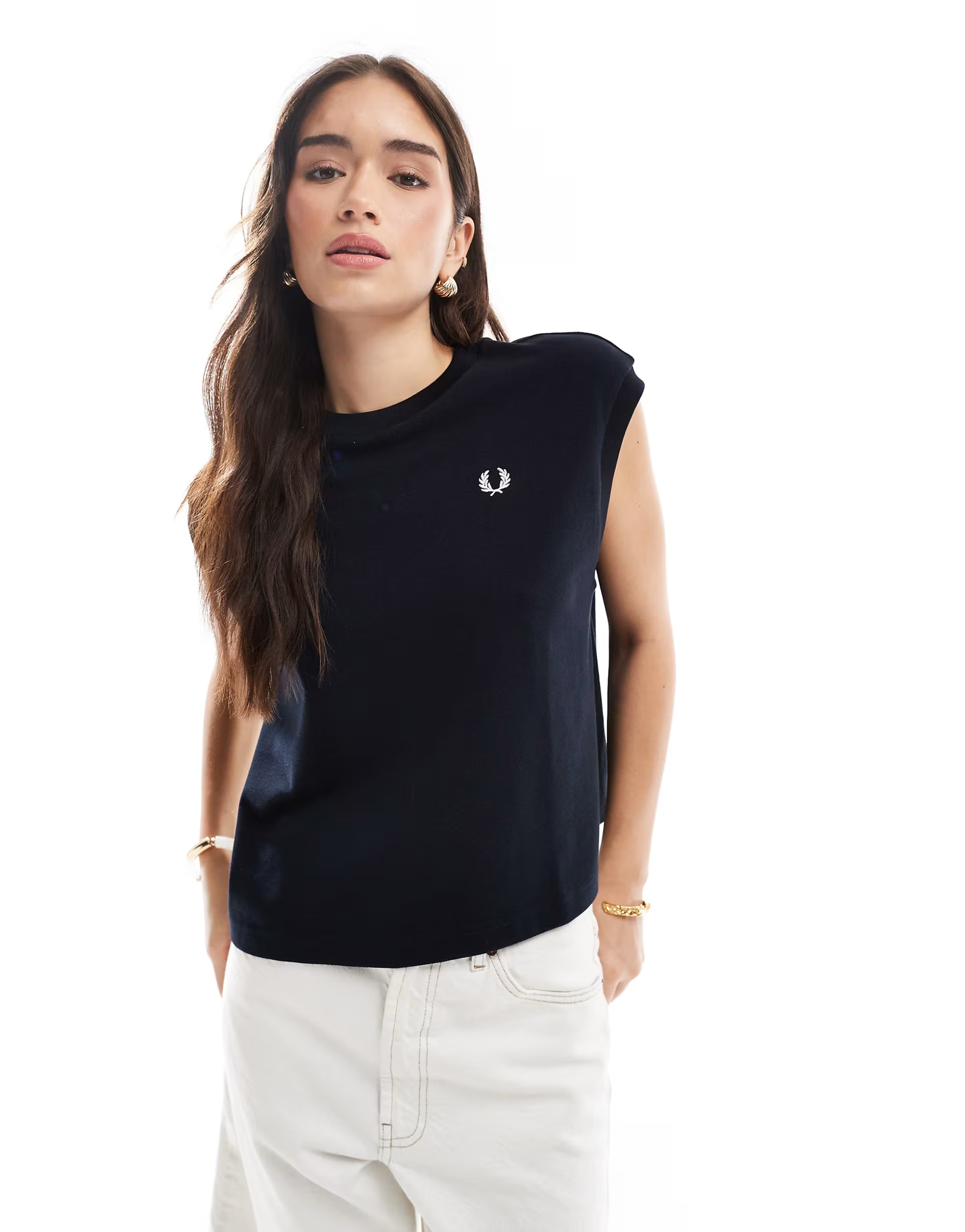Fred Perry sleeveless pique t-shirt in navy | ASOS | ASOS (Global)