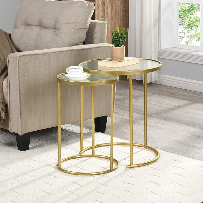 FirsTime & Co.® Stark Gold Nesting End Table 2-Piece Set, American Crafted, Gold, 18 x 18 x 21 , | Amazon (US)