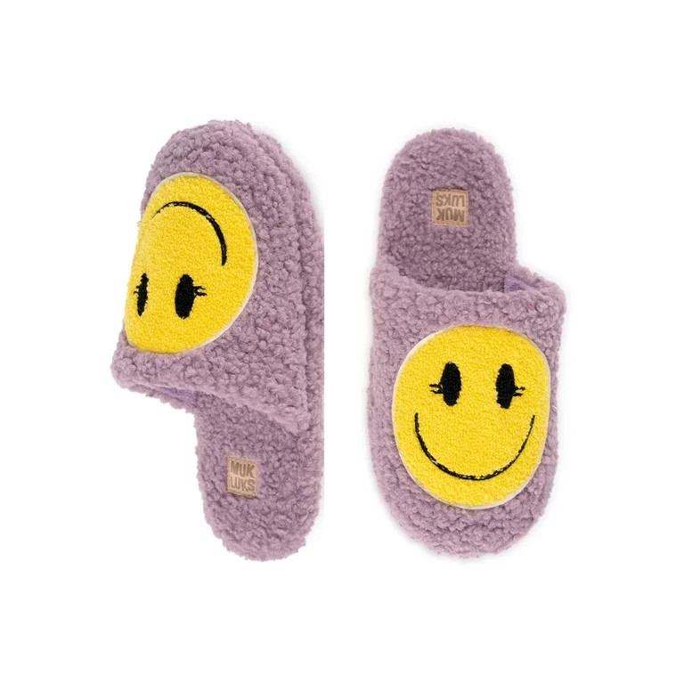 Muk Luks Women's Happy Face Faux Shearling Slide Slipper | Walmart (US)