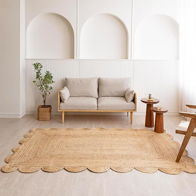 HOMEMONDE Natural Handwoven 6x9 ft Jute Area Rug - Scalloped Braided Rustic Farmhouse Indoor Rugs... | Amazon (US)