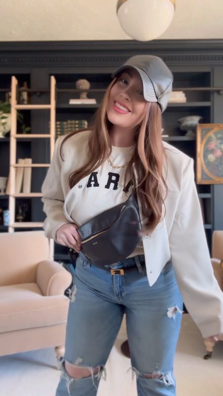 FASHION FRIDAY: Shop my tee shirt and jeans casual ootd look!  I’m wearing my favorite jeans, a well fitting Paris tee, a stunning jacket with shoulder pads, and my staple leather belt bag!  #ltkfashion #casualoutfit #ootd #casualootd 

#LTKmidsize #LTKstyletip