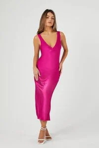 Satin V-Neck Midi Dress | Forever 21 (US)