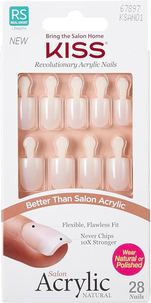KISS Salon Acrylic Natural Press On Nails, Nail glue included, 'Rare', Nude, Short Size, Squoval ... | Amazon (US)