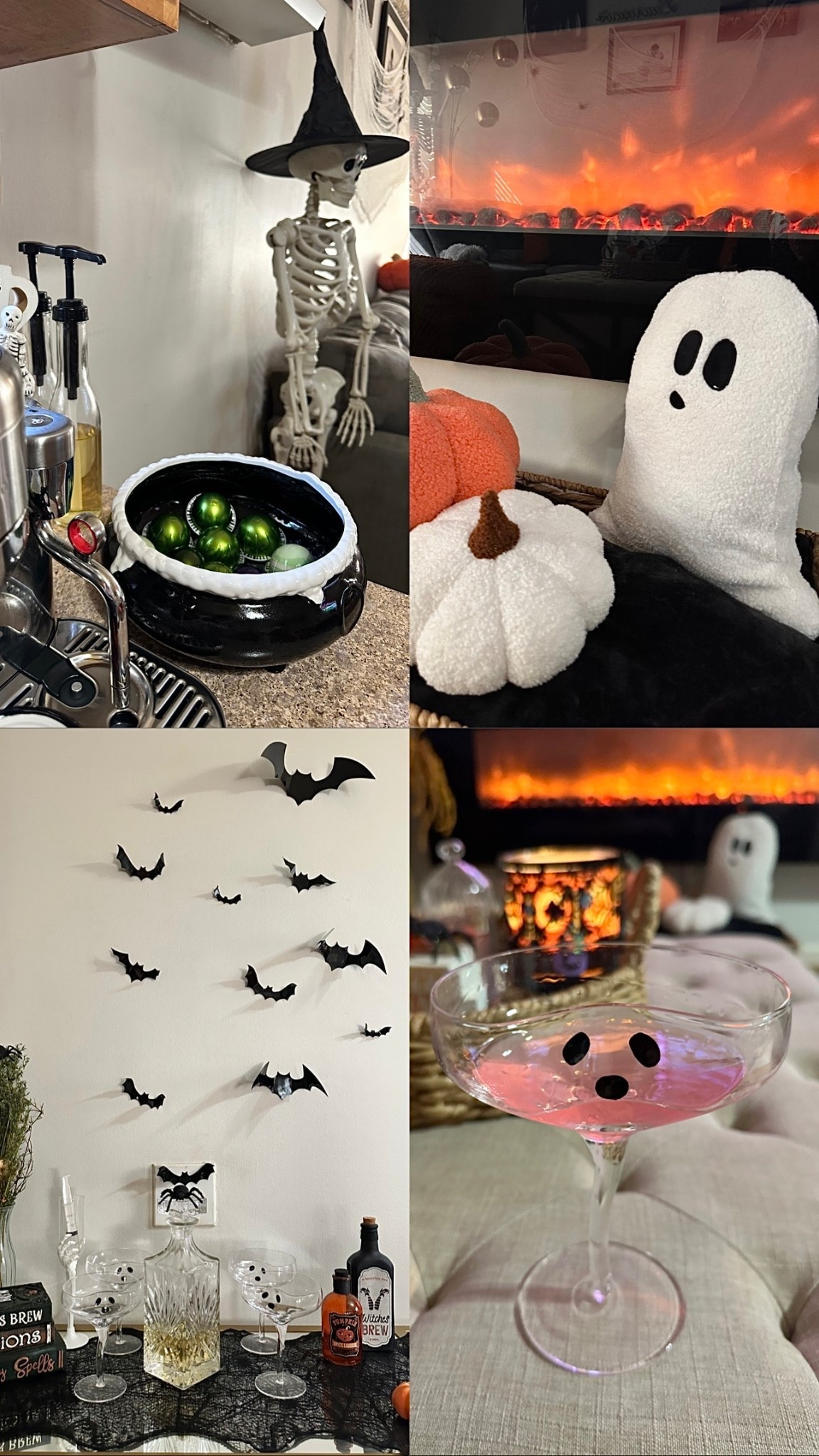What’s new in my home for this Fall/Halloween season:
-Ceramic Cauldron Bowl 🧙🏼‍♀️ to hold our coffee pods 
-Ghost shaped Pillow 👻
-3D Bat Wall Stickers 🦇 
-Ghost Cocktail Glasses 🍸👻

#LTKHome #LTKHalloween #LTKSeasonal