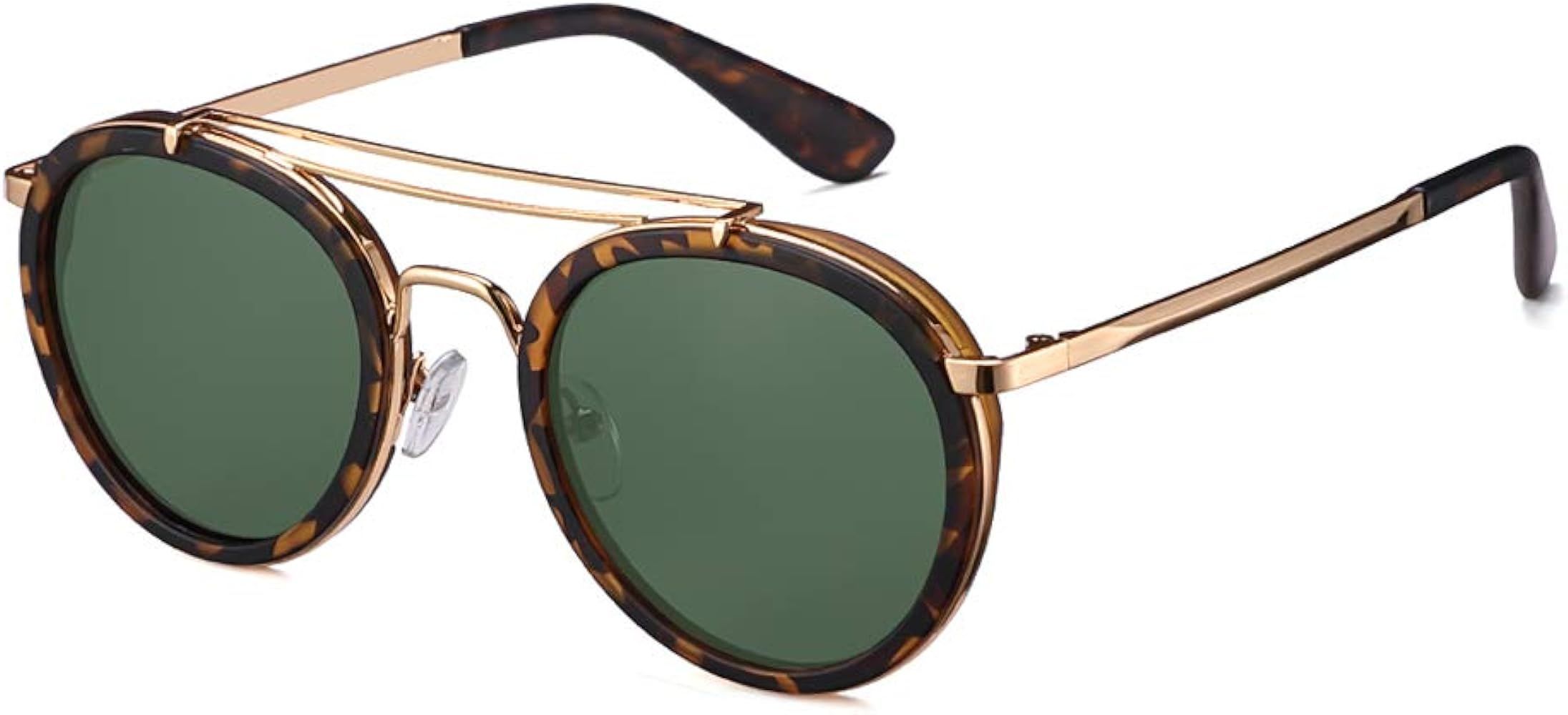 Vintage Steampunk Double Bridge Round Polarized Sunglasses Designer Metal Frame For Women Men | Amazon (US)