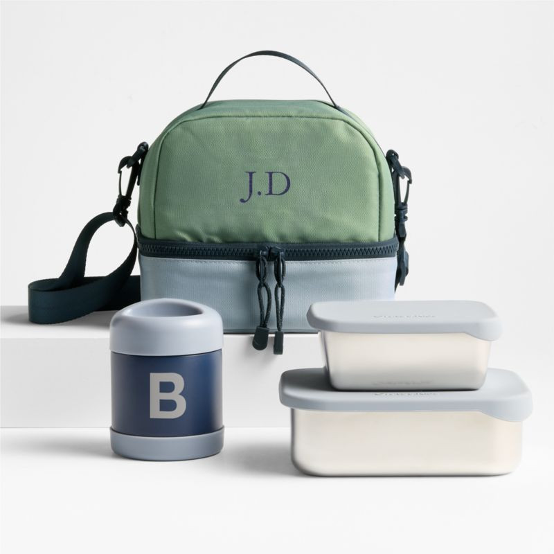 Green and Blue Colorblock Kids Lunch Box Bundle | Crate & Kids | Crate & Barrel