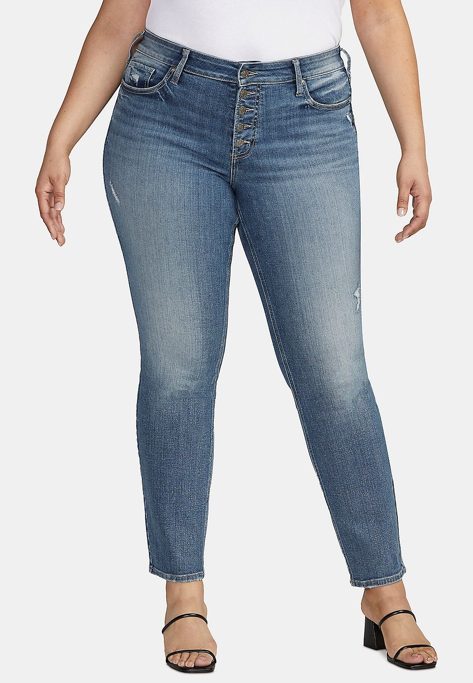 Plus Size Silver Jeans Co.® Suki Straight Button Fly Curvy Mid Rise Jean | Maurices