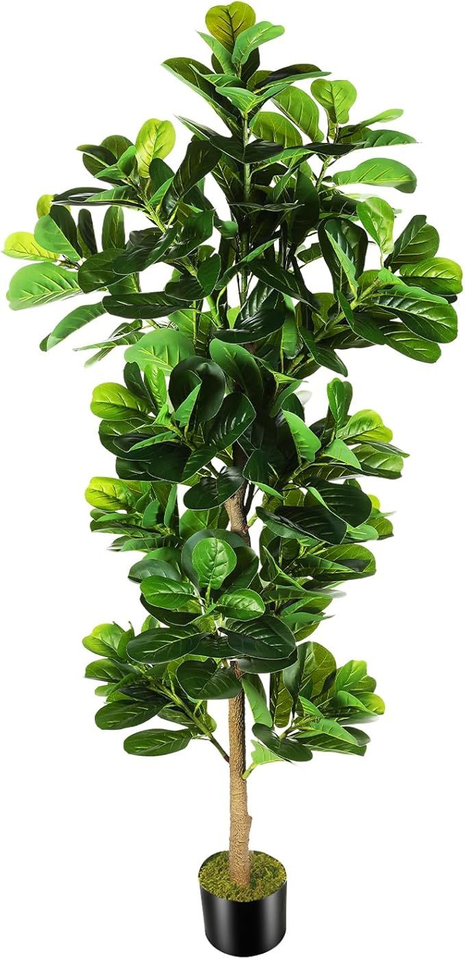 7.3ft Artificial Fiddle Leaf Fig Tree (87in) with Plastic Nursery Pot Faux Tree, Ficus Lyrata Fak... | Amazon (US)