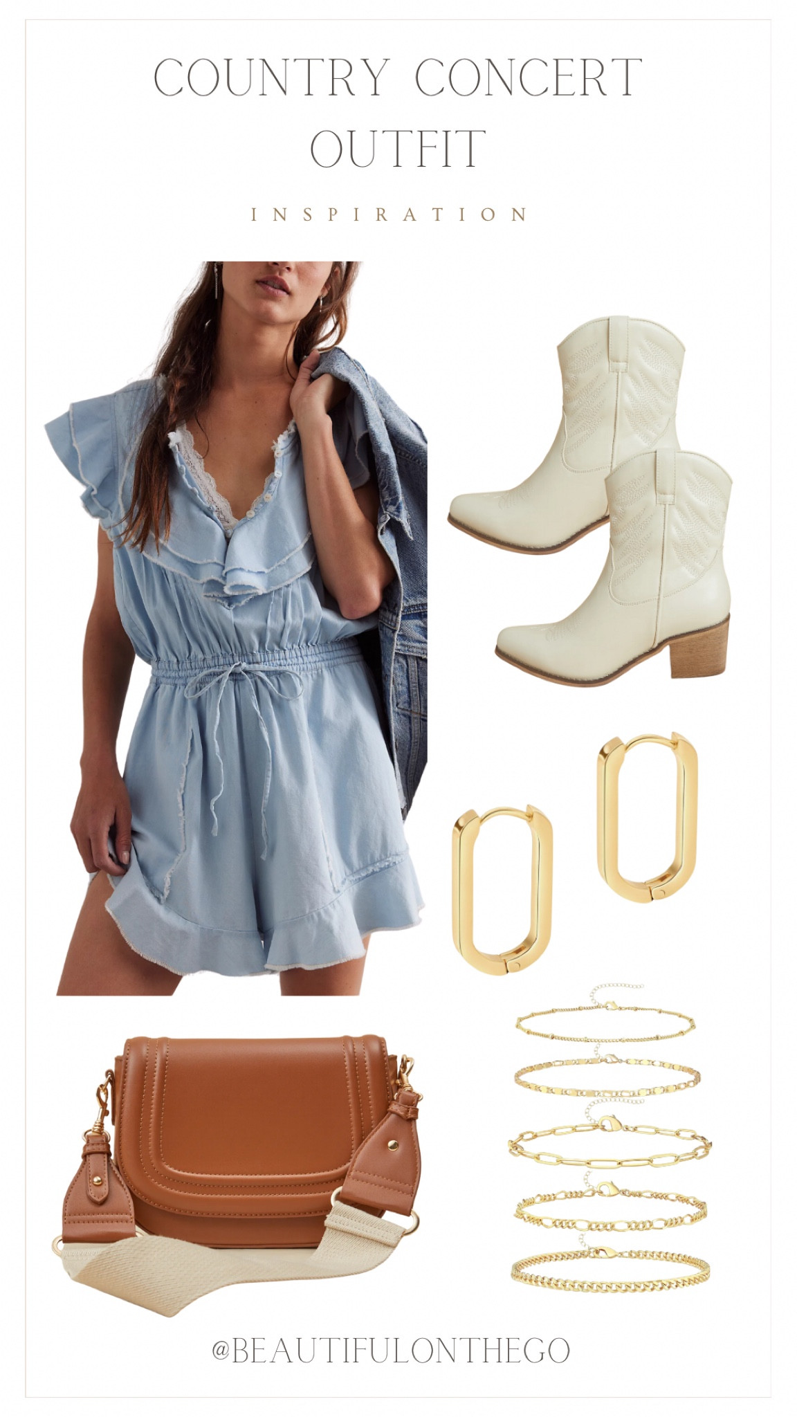 Country concert outfit inspiration! Summer country concert outfit. 
Free People, romper, white cowgirl boots, gold jewelry, leather Crossbody.
#countryconcert
#countryconcertoutfit
#Freepeople
#amazon
#alteredstate


#LTKTravel #LTKStyleTip #LTKParties