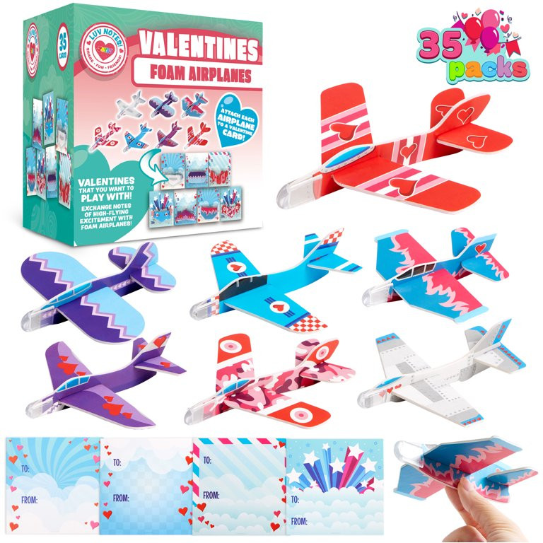 SYNCFUN 35 Packs Valentines Day Gifts Cards with Foam Airplane for Kids Valentine Exchange Cards ... | Walmart (US)