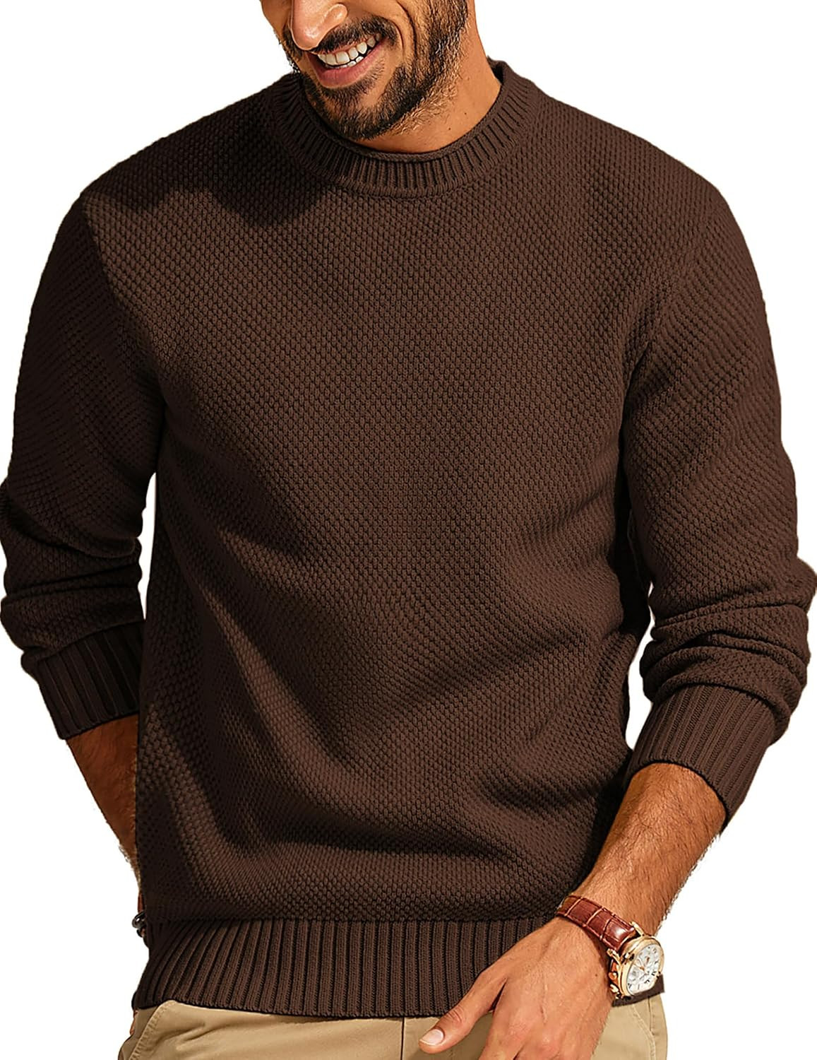PJ PAUL JONES Mens Sweater Waffle Knit Crewneck Sweaters Textured Pullover | Amazon (US)