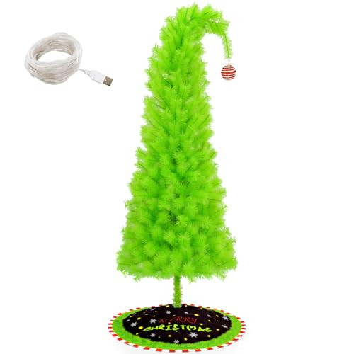 Pine Needle Grinchie​ Christmas Tree 6ft, Top Curved 6ft Upright 7ft Lime Green Xmas Tree with Tree Skirt, Easy Setup Whimsical Artificial Christmas Tree for Christmas Decorations 5 Piece Set | Amazon (US)