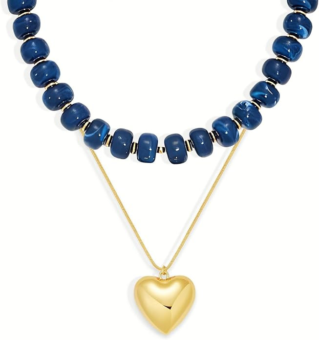YUJIE Chunky Heart Pendant Necklace for Women- Exaggerated Statement Puff Heart Necklace with Acr... | Amazon (US)