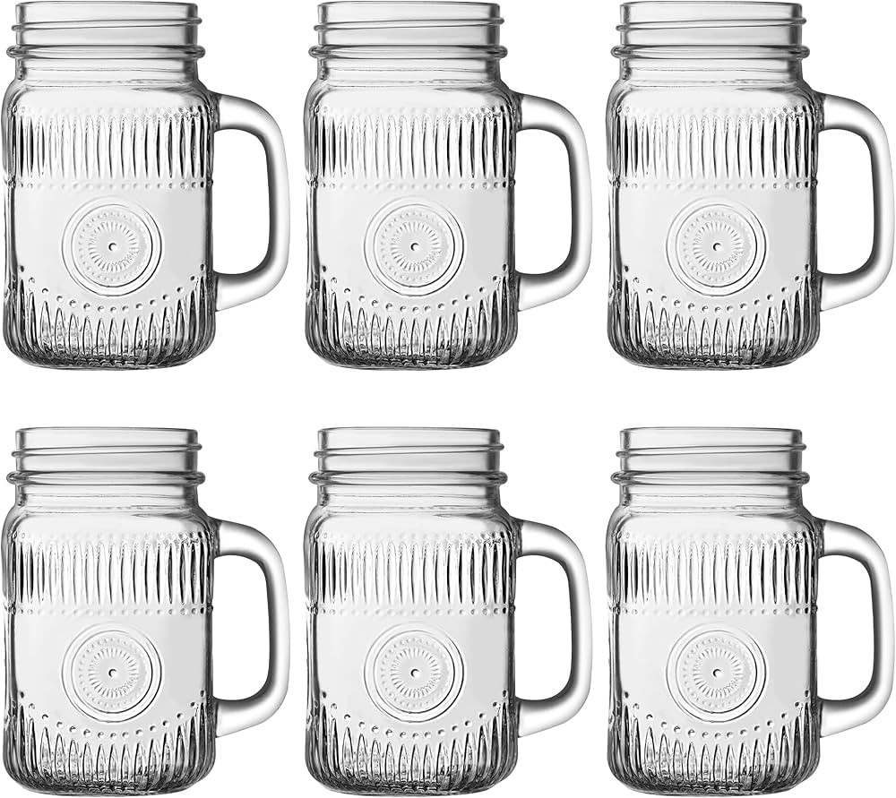 Amzcku vintage Clear Drinking Jar 16 OZ Drinking Jars with Comfortable Handle for Party Beverages... | Amazon (US)