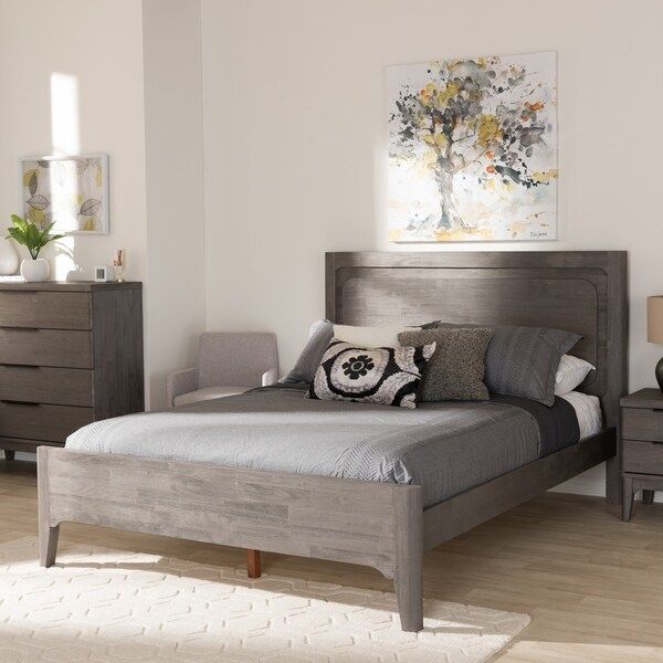 Rustic Platinum Grey Wood Queen Size Platform Bed by Baxton Studio | Bed Bath & Beyond