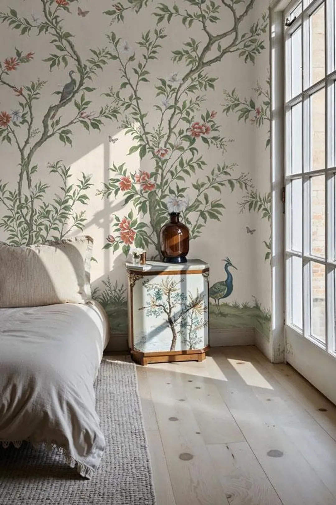 Cream & green floral chinoiserie wall mural | Etsy (Global)