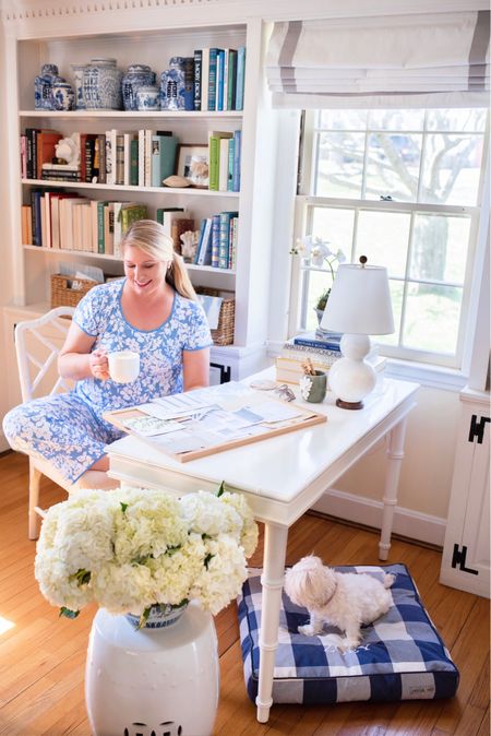 Home office morning in these cozy new pajamas. Desk & room details linked

Bamboo desk, white desk, dog bed, gingham dog bed, blue pajamas, pajama set, lake pajamas, Ballard designs, chippendale chair, garden stool, pottery barn shade, shelf baskets, home decor, mothers day

#LTKGiftGuide #LTKhome #LTKFind