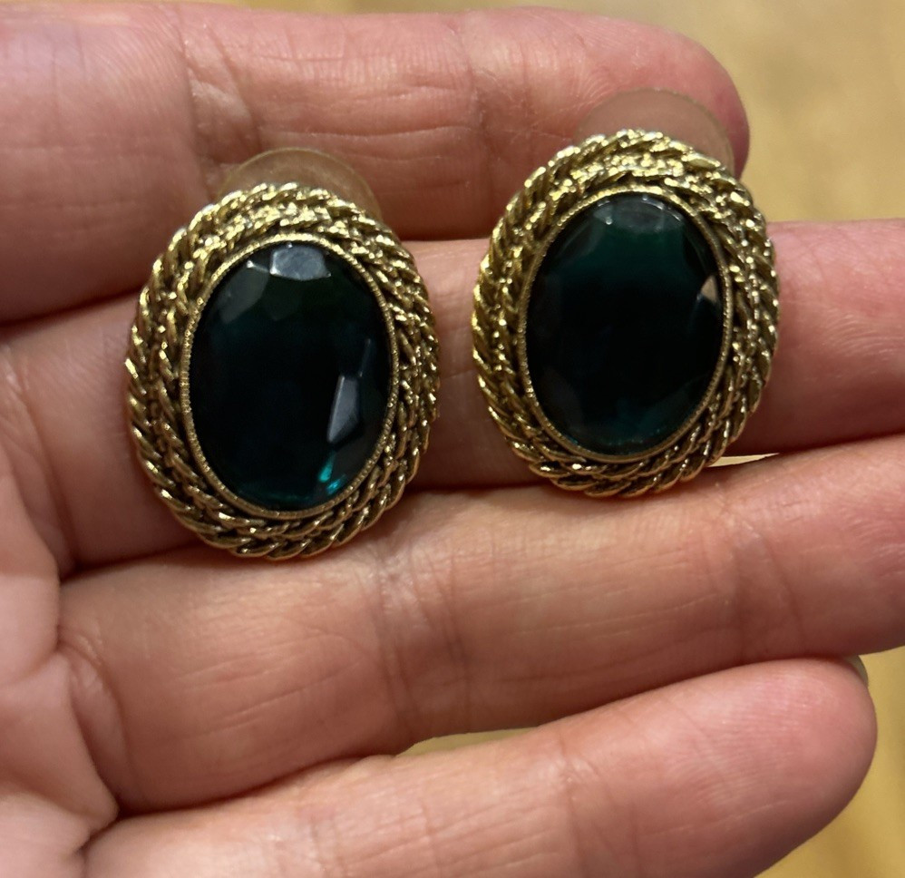 Vintage Emerald Green color Stud Earrings For Women Jewelry. | eBay US
