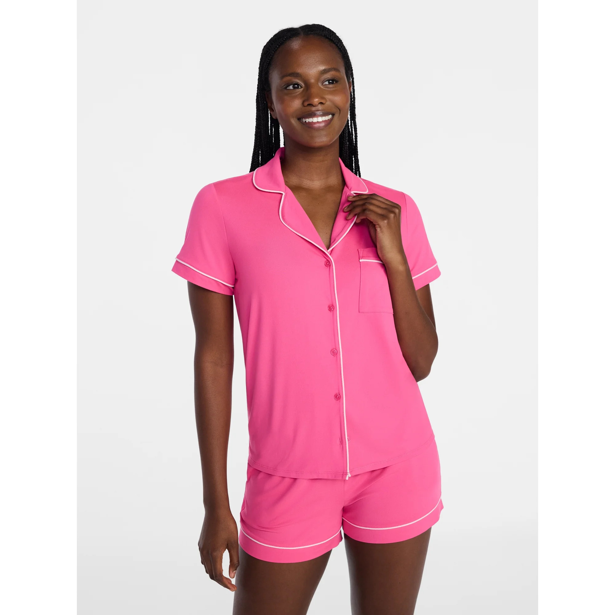 Joyspun Women's Dreamy Soft Collection Notch Top and Shorts Pajama Set, 2-Piece, Sizes XS-3X | Walmart (US)