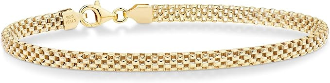 Miabella 18K Gold Over Sterling Silver Italian 4mm Mesh Link Chain Bracelet for Women Teen Girls ... | Amazon (US)