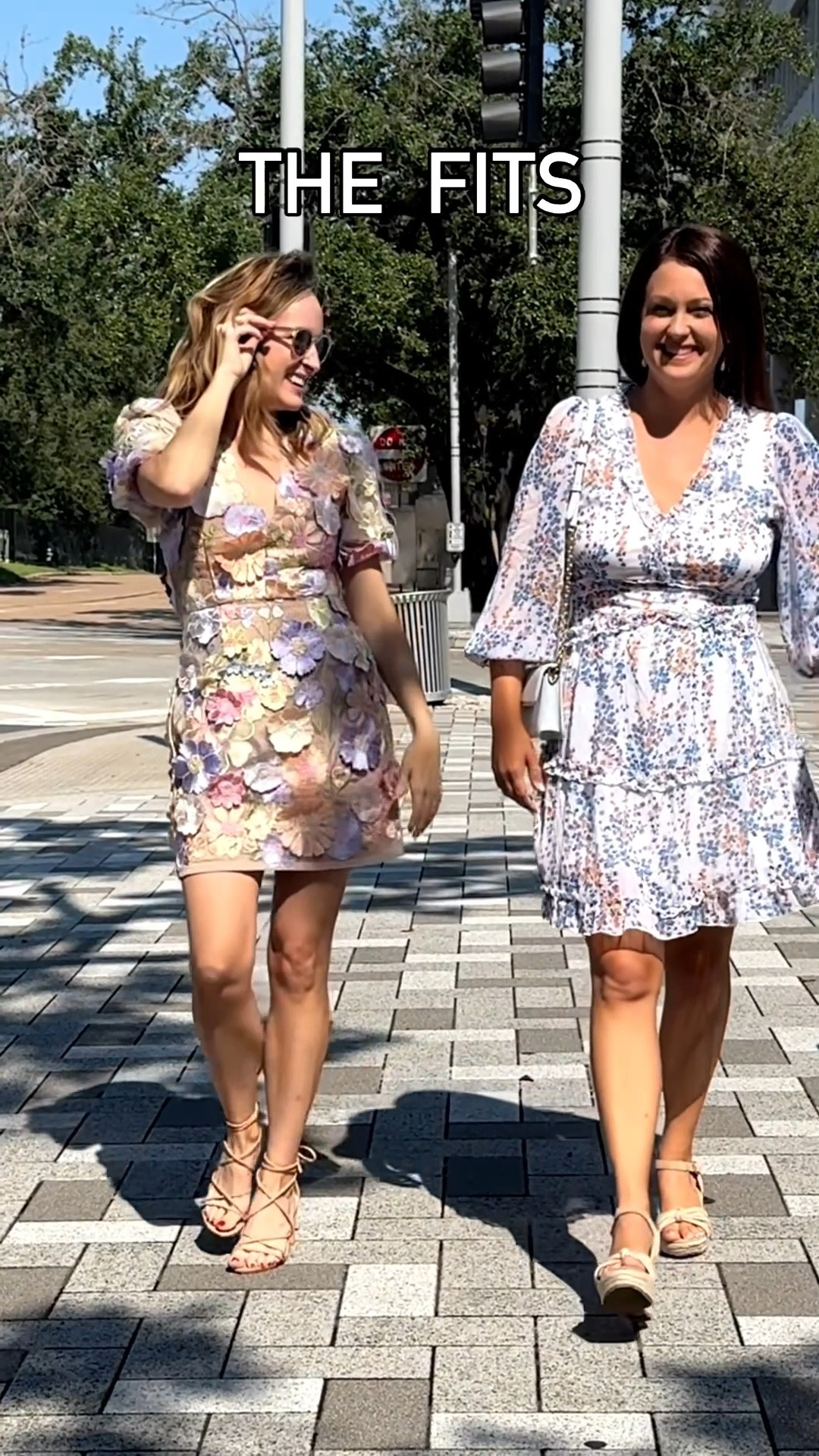 Our outfits from Tea Around Town in Houston, Tx. My dress is rented from Nuuly, but I tagged it on Revolve.