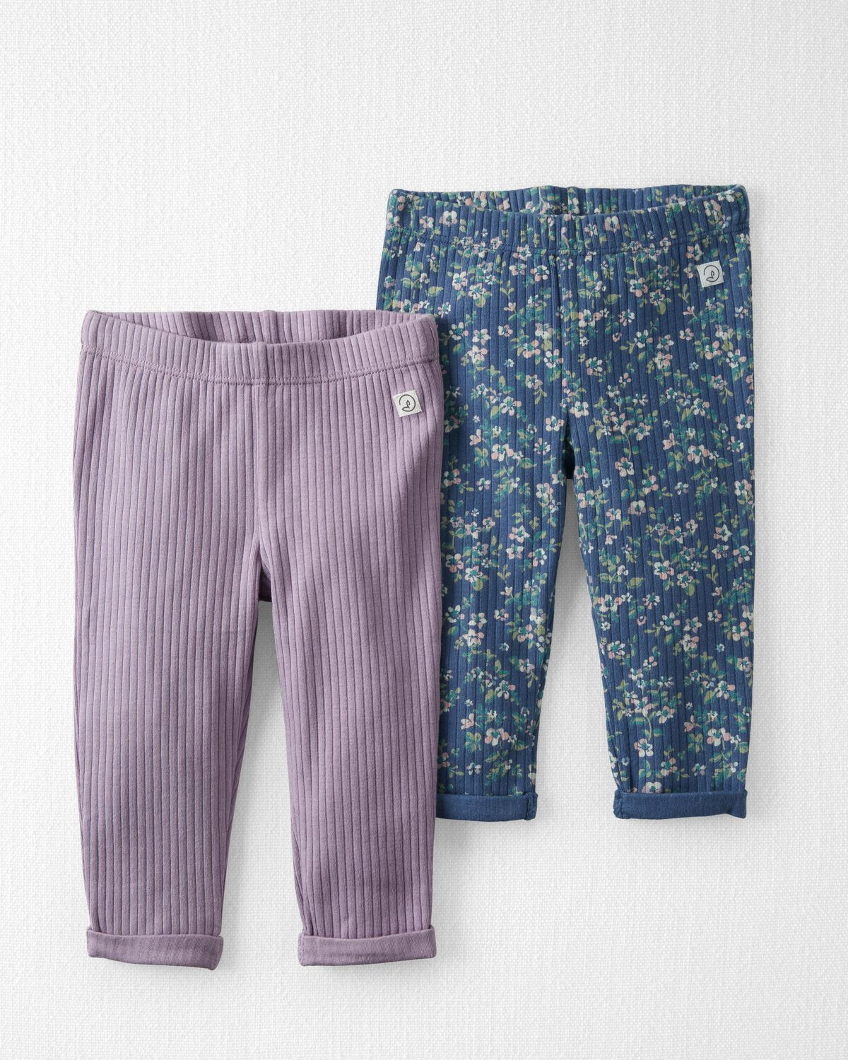 Pale Lilac, Blue Meadow Baby Organic Cotton 2-Pack Waffle-Knit & Ribbed Pants | carters.com | Carter's