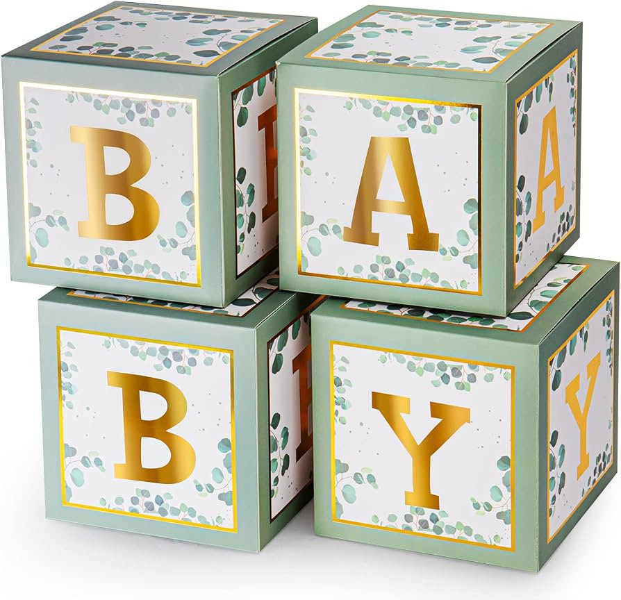 Keencopper Sage Green Baby Boxes with Gold Letters for Baby Shower, 4 pcs Safari Baby Shower Deco... | Amazon (US)