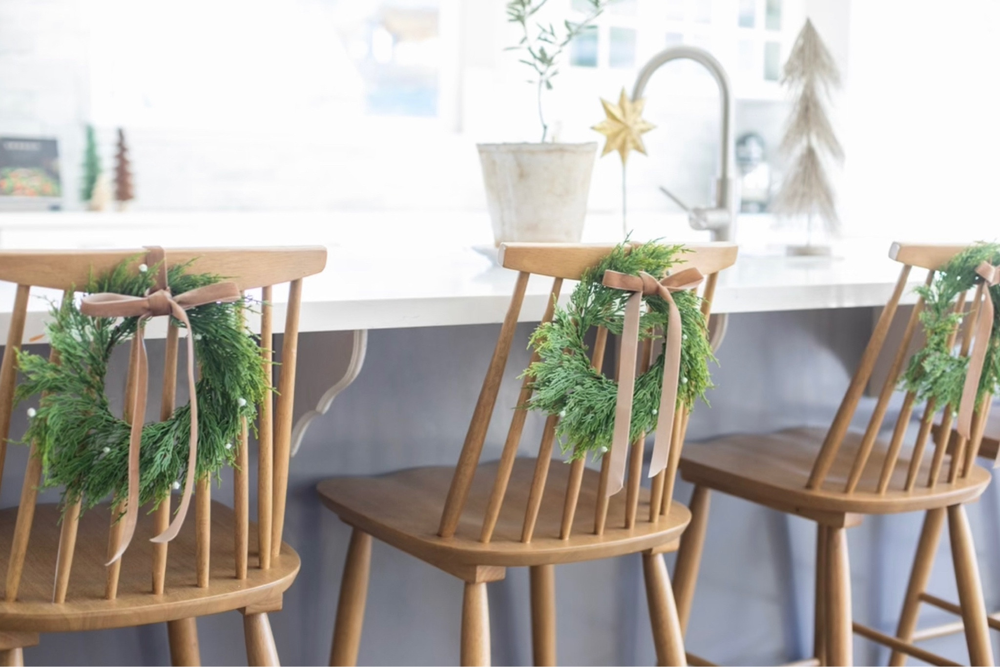 Add some Christmas cheer with small bar stool wreaths tied with a velvet ribbon bow


#LTKSeasonal #LTKfindsunder50 #LTKHoliday
