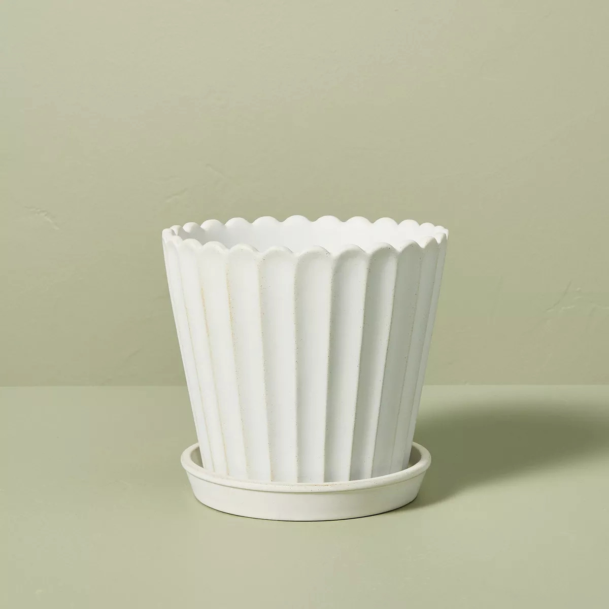 Scallop-Fluted Stoneware Outdoor Planter Pot with Saucer Cream - Hearth & Hand™ with Magnolia | Target