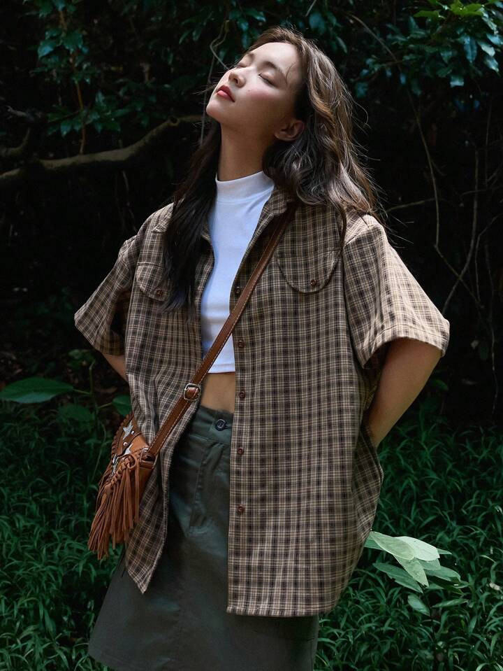 DAZY Plaid Print Drop Shoulder Shirt | SHEIN