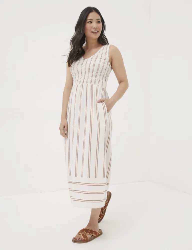 Cotton Blend Striped Midi Waisted Dress | Marks & Spencer (UK)