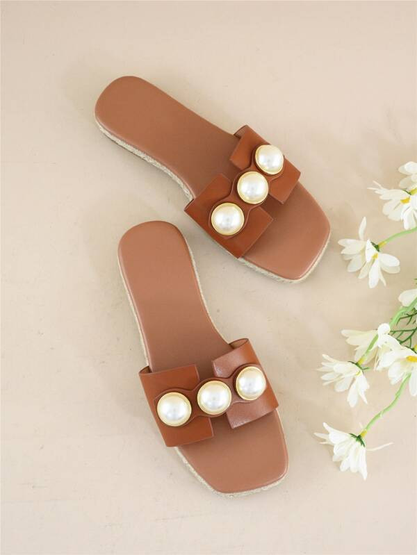 Faux Pearls Decor Slide Sandals | SHEIN