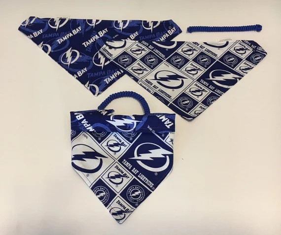 Lightning hockey fabric, reversible custom pet bandanas, sizes XS-XL, dog scarf, pet scarf, dog b... | Etsy (US)