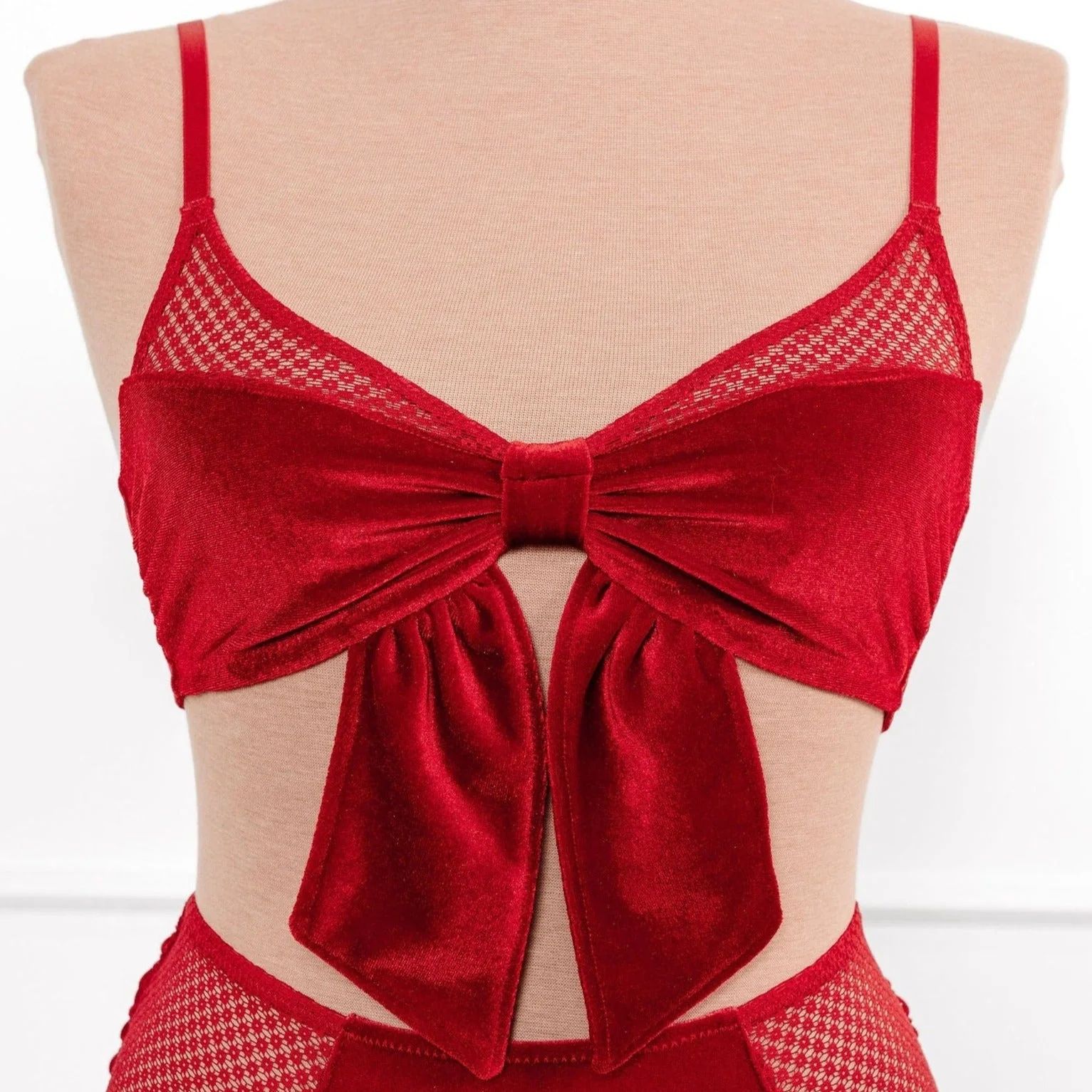 Velvet Bow Bralette - Red | Mentionables