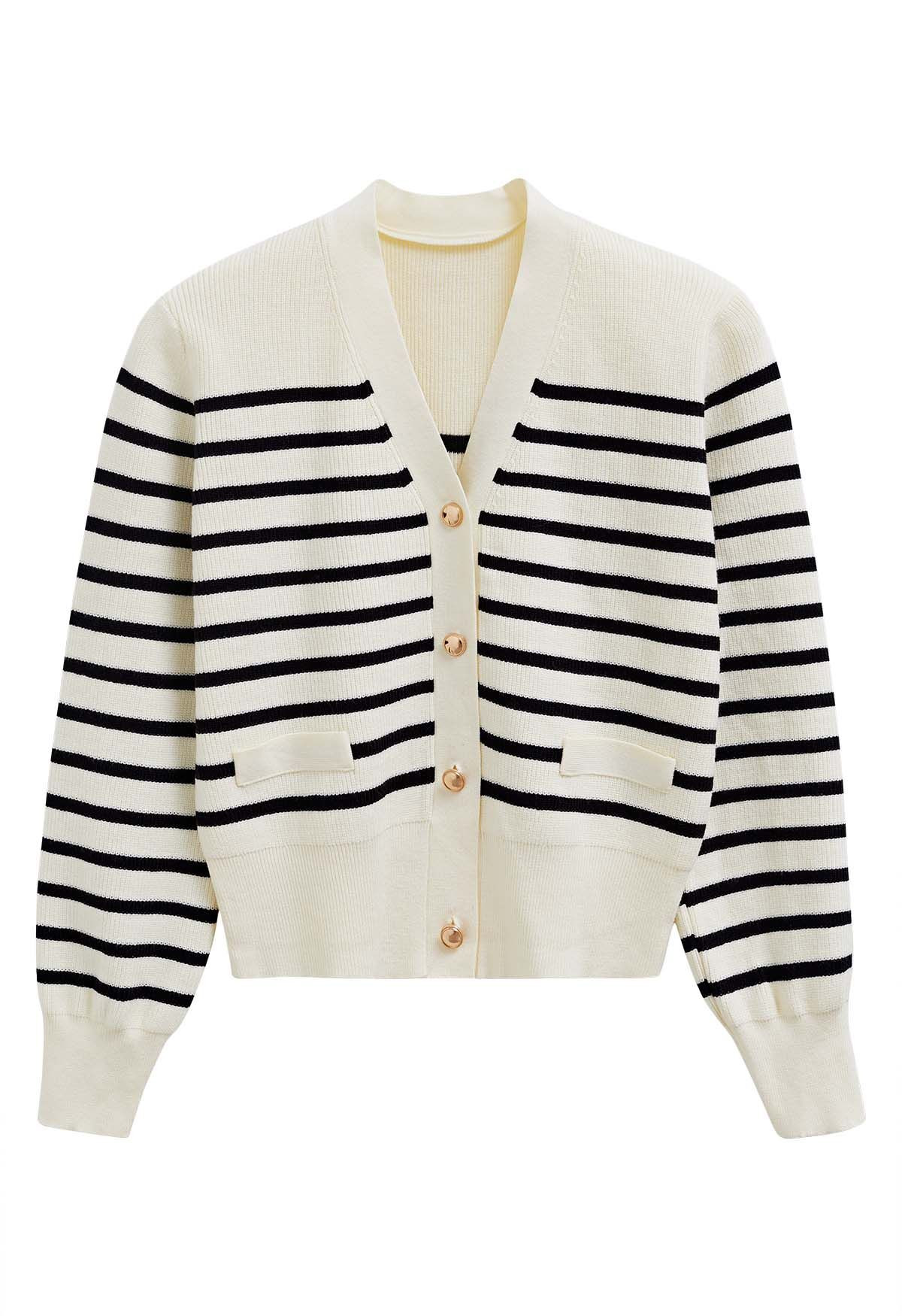 Stripe Pattern Button Down Knit Cardigan | Chicwish