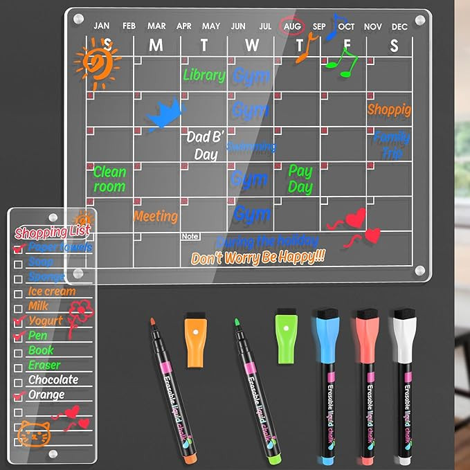 Acrylic Magnetic Monthly and TO DO List for Fridge, Magnetic Acrylic Calendar w/5 Dry Erase Marke... | Amazon (US)