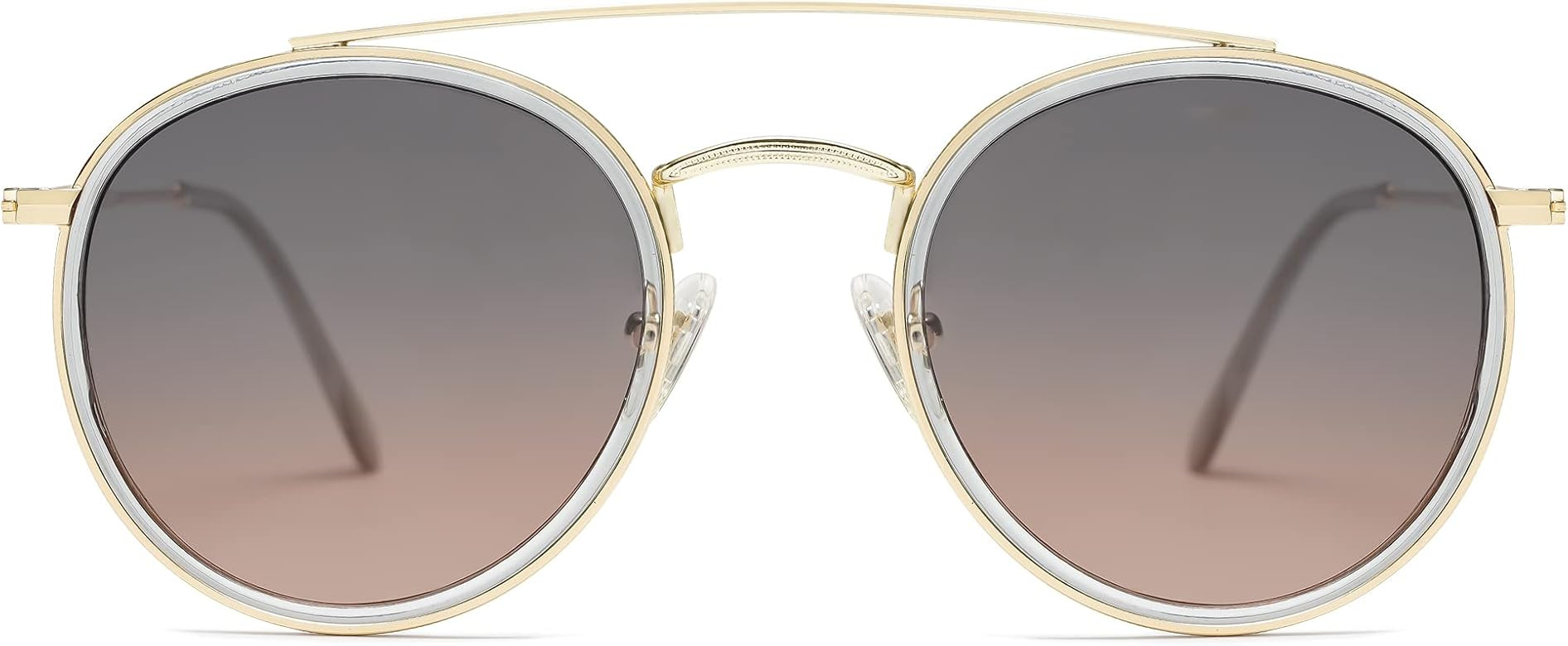 SOJOS Retro Round Double Bridge Polarized Sunglasses for Women Men Twin Beams Circular UV400 Sunn... | Amazon (US)