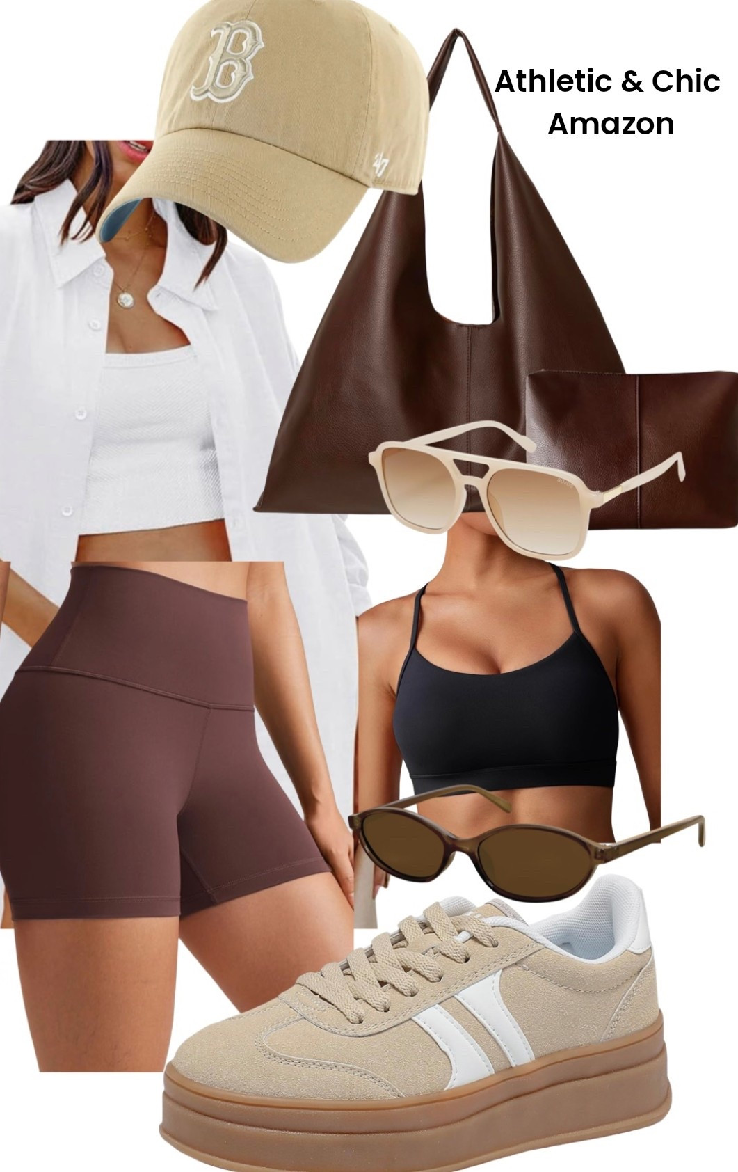 Athletic and Chic look 
Brown slouchy bag 
Retro sunglasses
Oversized cotton button up 
Brown suede sneakers 

#LTKActive #LTKSaleAlert #LTKItBag