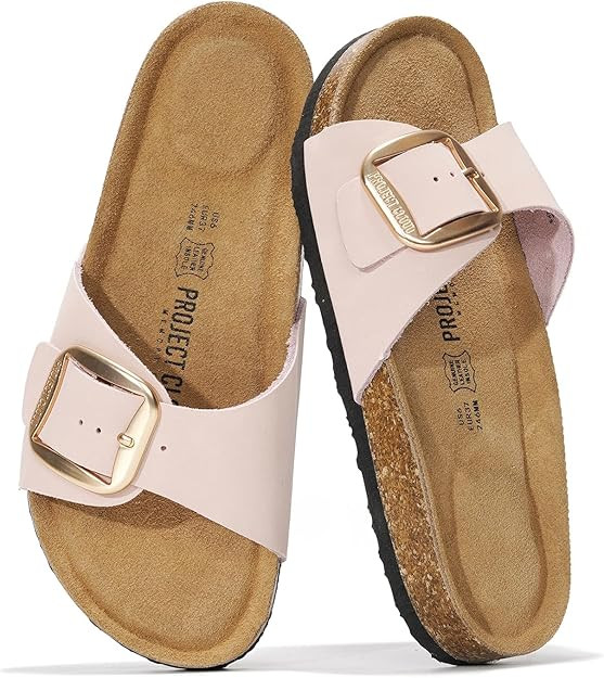 Amazon.com | Project Cloud 100% Genuine Leather Sandals Women Dressy Beach Essentials Slides for ... | Amazon (US)