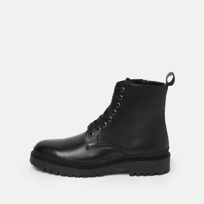 Black leather lace up military boots | River Island (UK & IE)