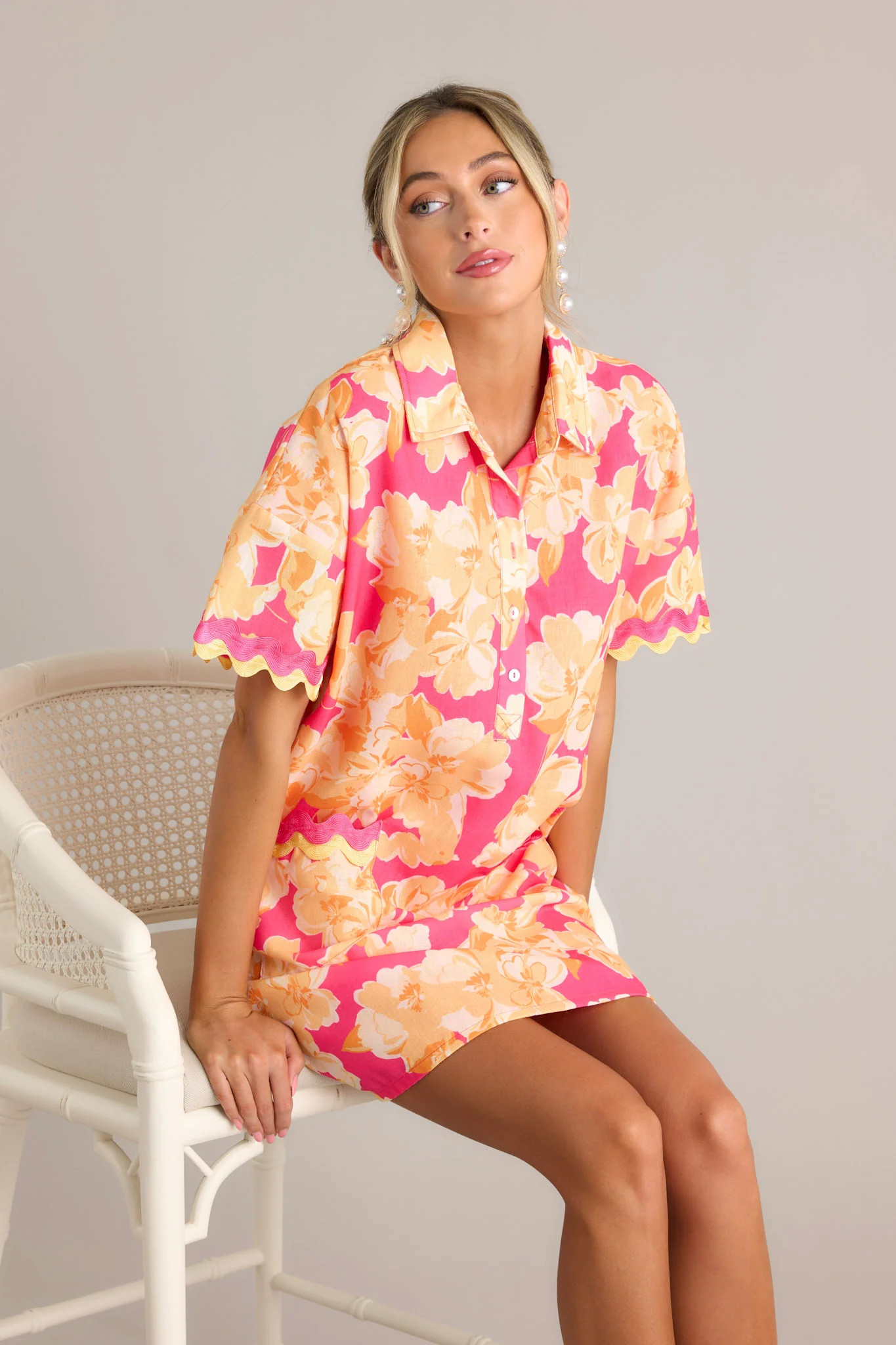 Seaside Serenity Pink Multi Floral Mini Shirt Dress | Red Dress