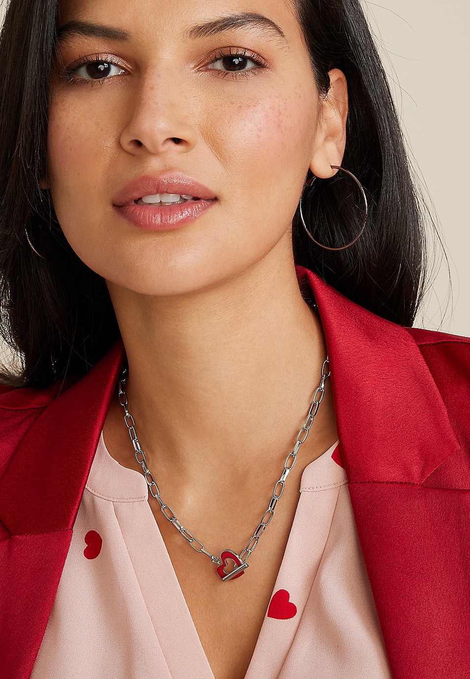 Red Heart Enamel Toggle Necklace | Maurices