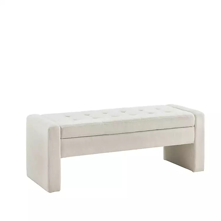 Cream Button Tufted Upholstered Storage Bench | Kirkland's Home