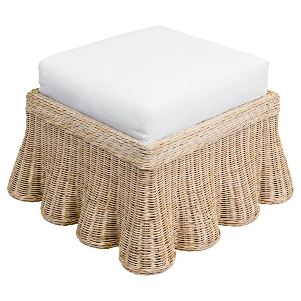 Mainly Baskets Scallop Natural Handwoven Rattan Square Ottoman | Kathy Kuo Home