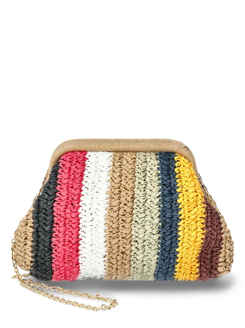 Time and Tru Women's Straw Frame Clutch Handbag, Natural/Multicolor | Walmart (US)