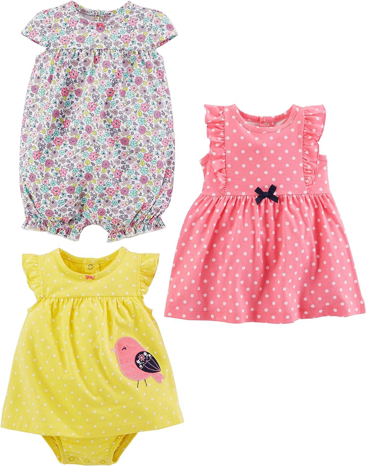 Simple Joys by Carter's Baby Girls' Romper, Sunsuit and Dress, Pack of 3 | Amazon (US)