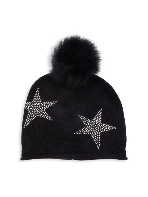 Sofia Cashmere Embellished Shearling Pom Pom Cashmere Beanie on SALE | Saks OFF 5TH | Saks Fifth Avenue OFF 5TH